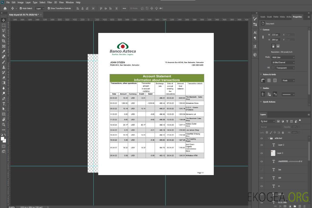 Relevé bancaire Salvador Banco Azteca xls template